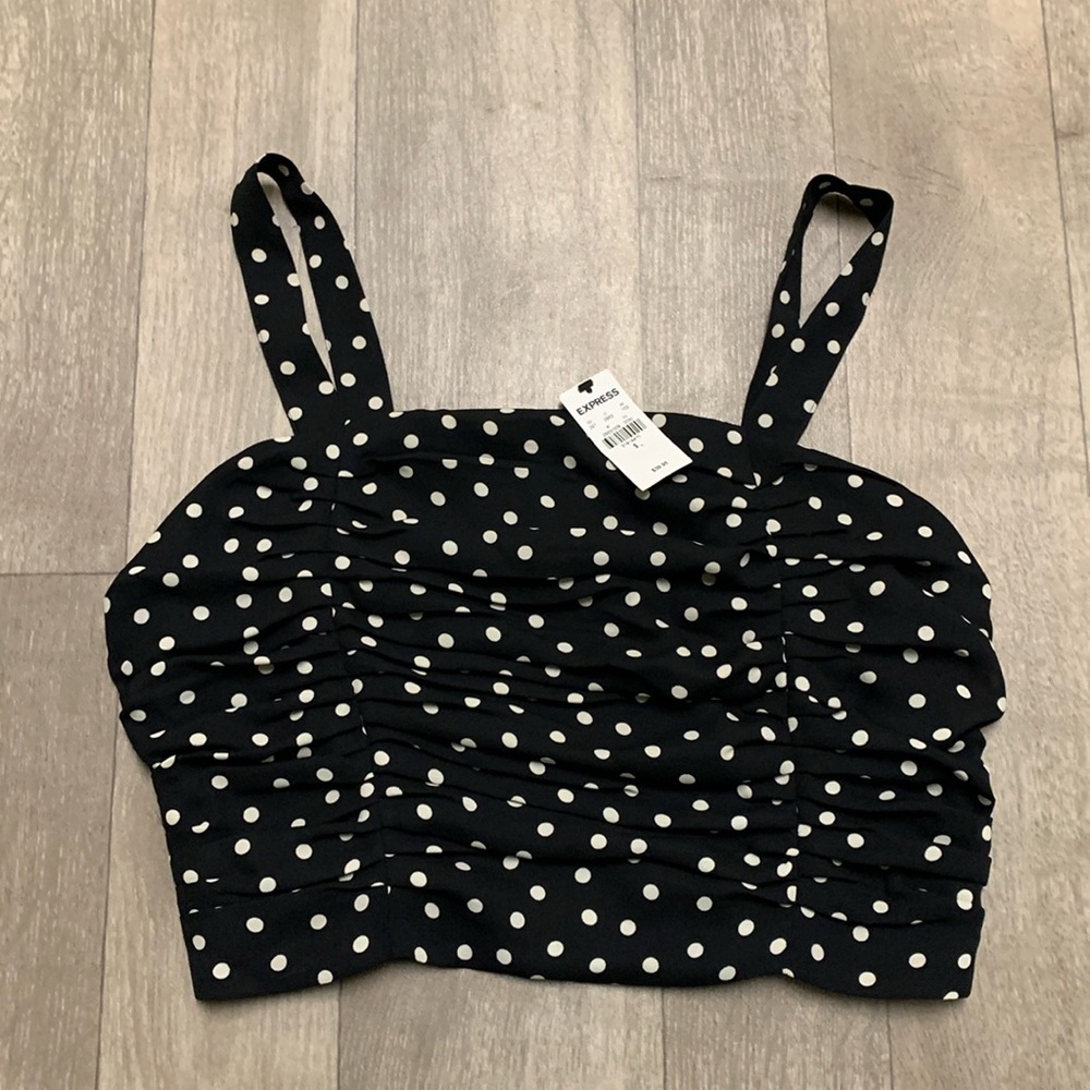 Womens NWT Express Polka‎ Dot Ruched Crop Top Shirt